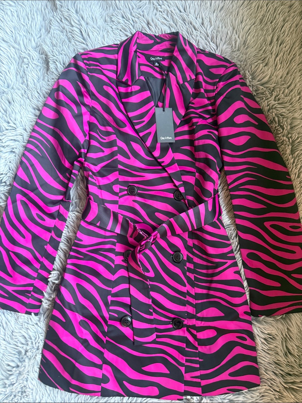 On The List Pink & Black Zebra-Print Double-Breasted Trench Coat